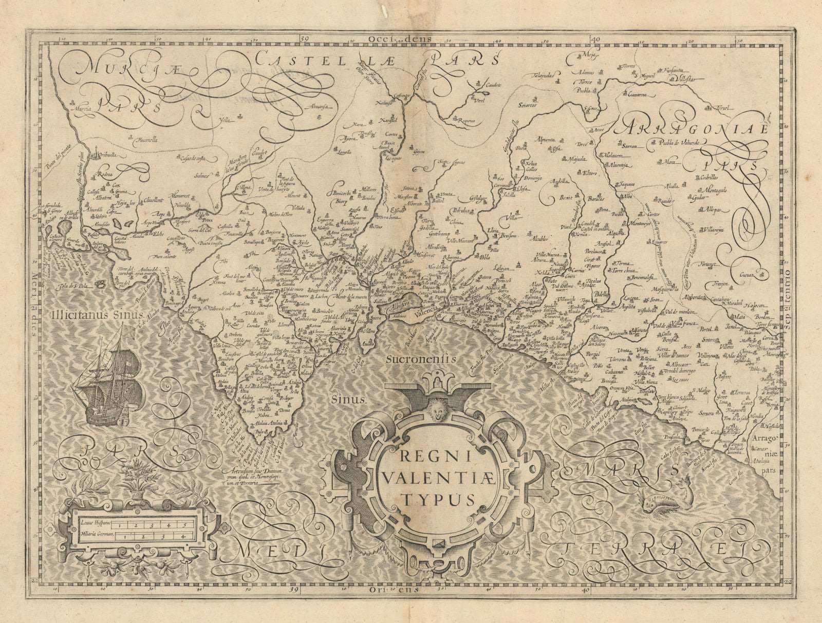 Regni Valentiae Typus. The Kingdom of Valencia by Hondius / Mercator c1606 map